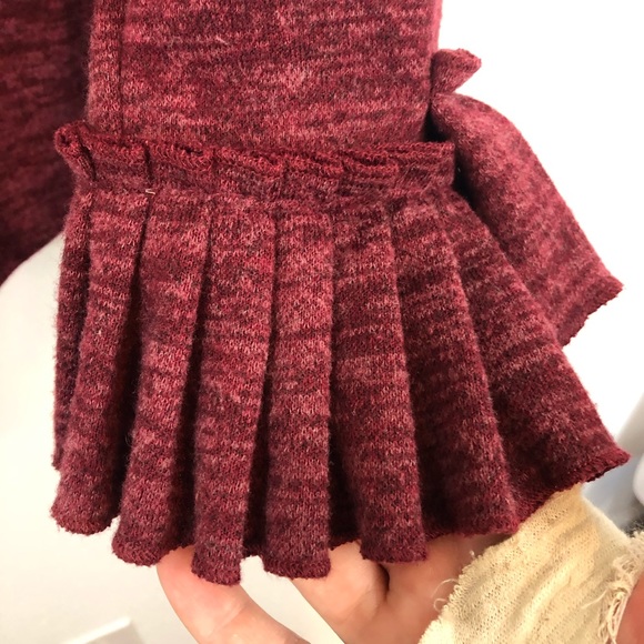 Hannah muted red ruffle cuff round neck top - Picture 3 of 8